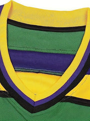 Men's Vintage Ice Hockey Jersey - Embroidered Logo, V Neck, Long Sleeve