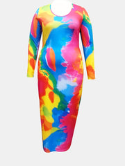  Tie Dye Long Sleeve Bodycon Maxi Dress