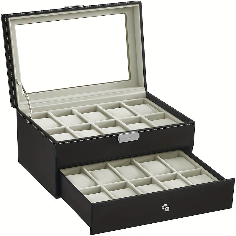 Double Layer Watch Storage Box Plain Leather