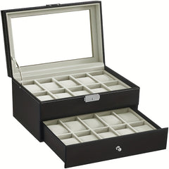 Double Layer Watch Storage Box Plain Leather
