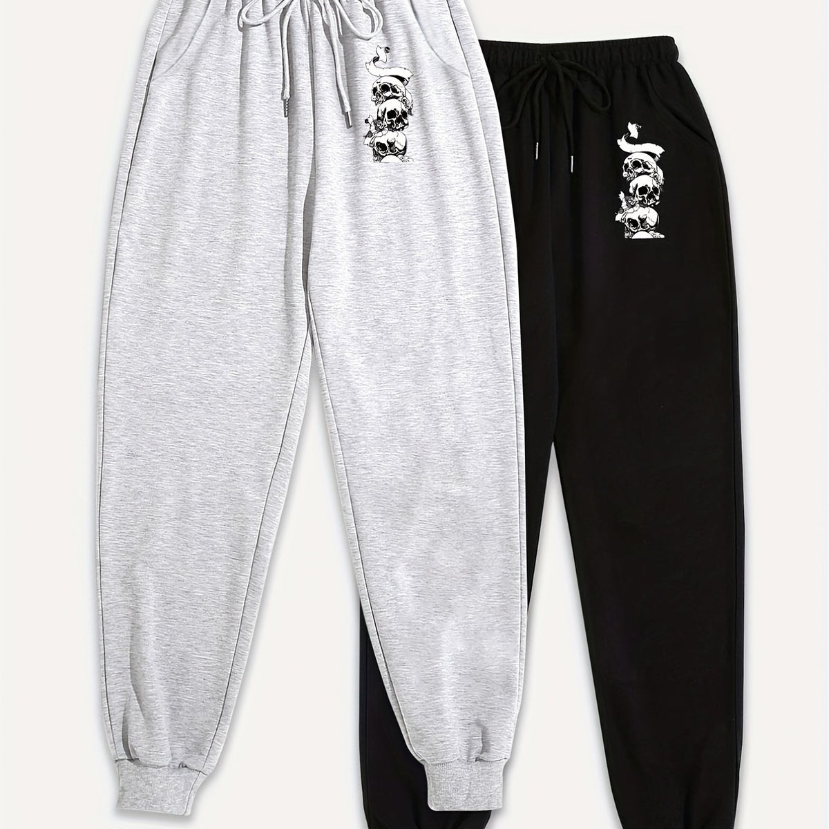 2 Pack Women's Plus Skull Print Joggers Set