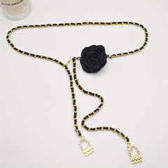 Flower Decor Waist Chain & Braided Metal Dress Girdle For Women