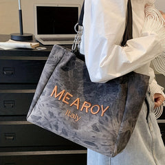 Retro Letter Embroidery Tote Bag Daily Shoulder Commuter Women