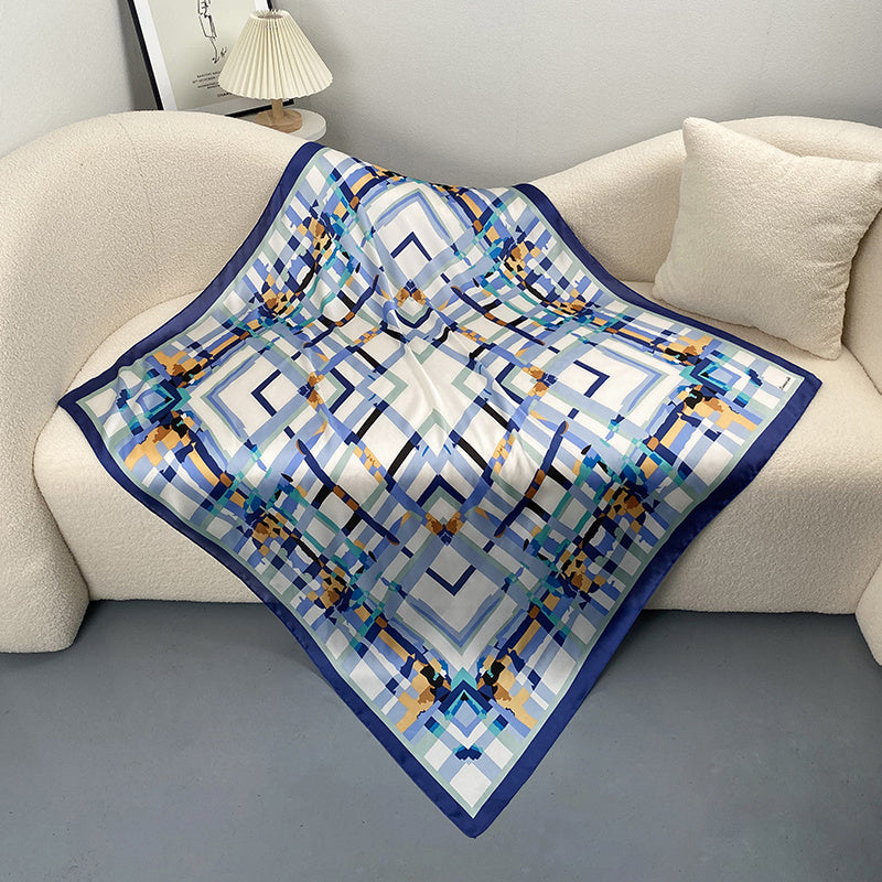 Grid Print Bandana Square Scarf