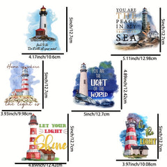 6pcs Lighthouse Theme Iron on Transfer Stickers Decals for DIY Clothing T Shirts