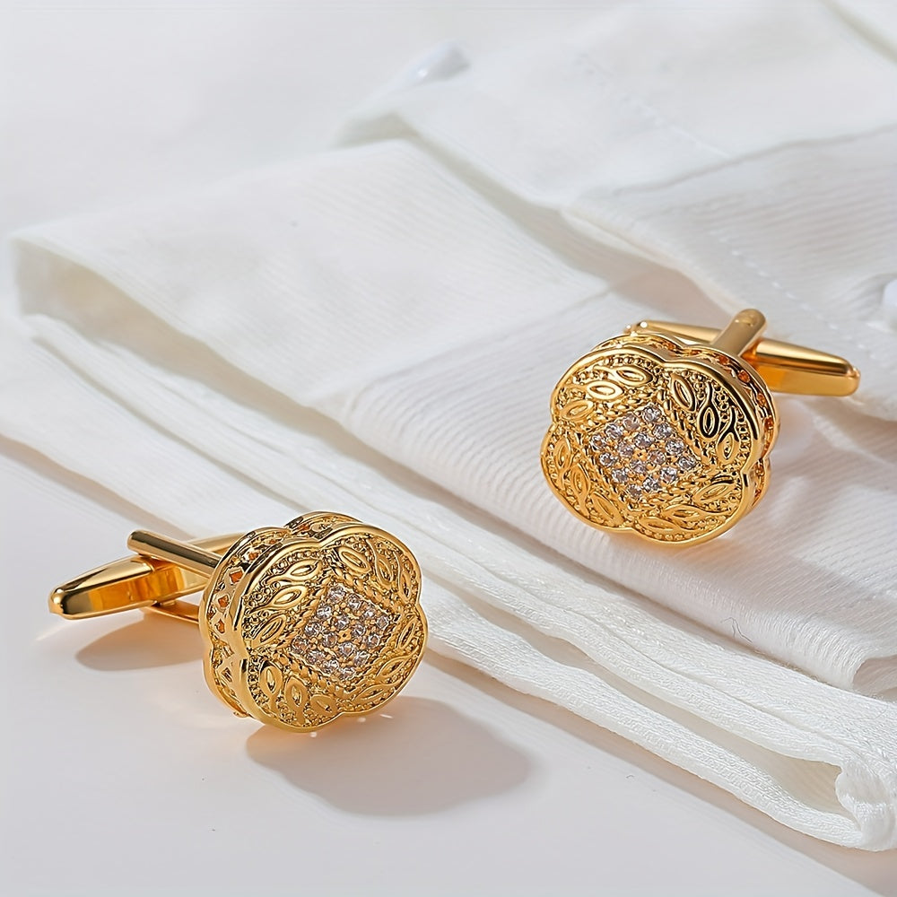 Golden Square Cufflinks With Zircon For Men