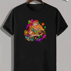 Colorful Cartoon Print Men's Graphic T-shirt for Summer