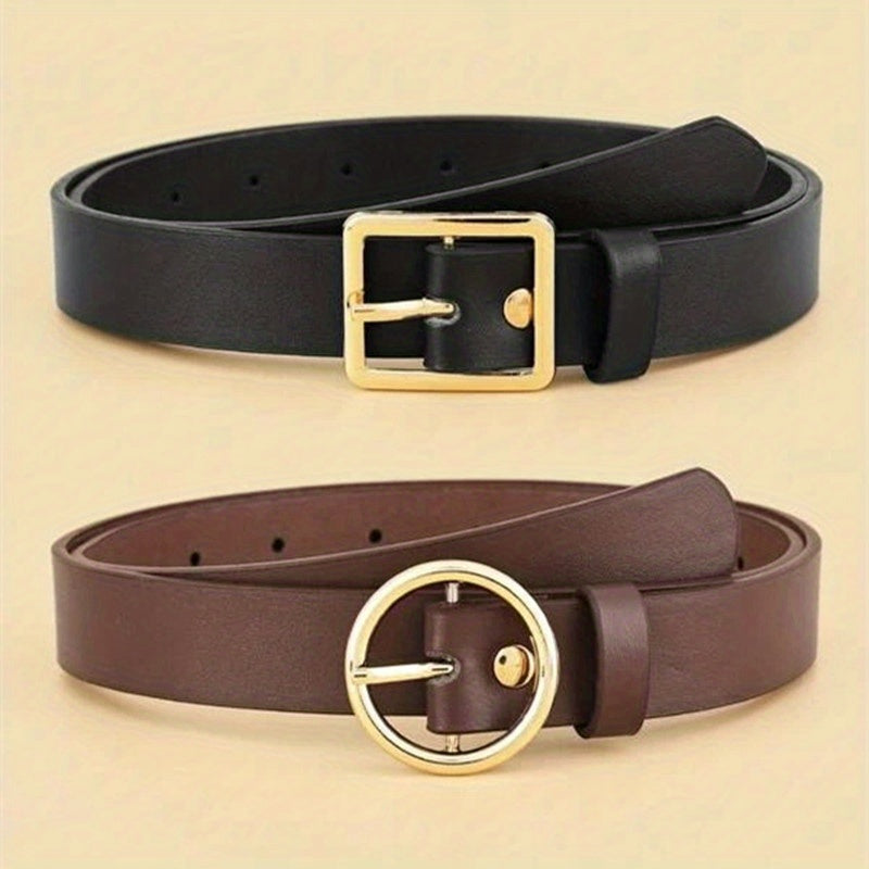 2pcs Set Women's Pin Buckle PU Leather Belt Casual Jeans Pant Skirt Girdle