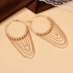 Golden Circle Tassel Hoop Dangle Earrings 18K Plated Ornaments