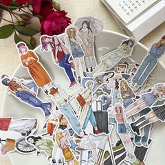 50pcs Female Figures Wear Stickers Decorative Album Material Stickers