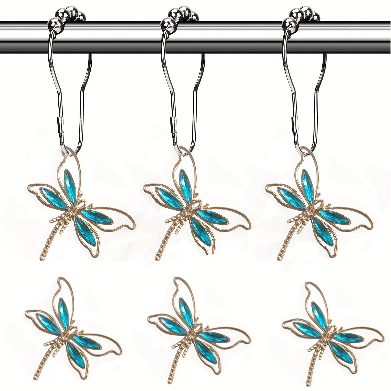 Dragonfly Shower Curtain Hook Rust-proof Rings Bathroom Decor