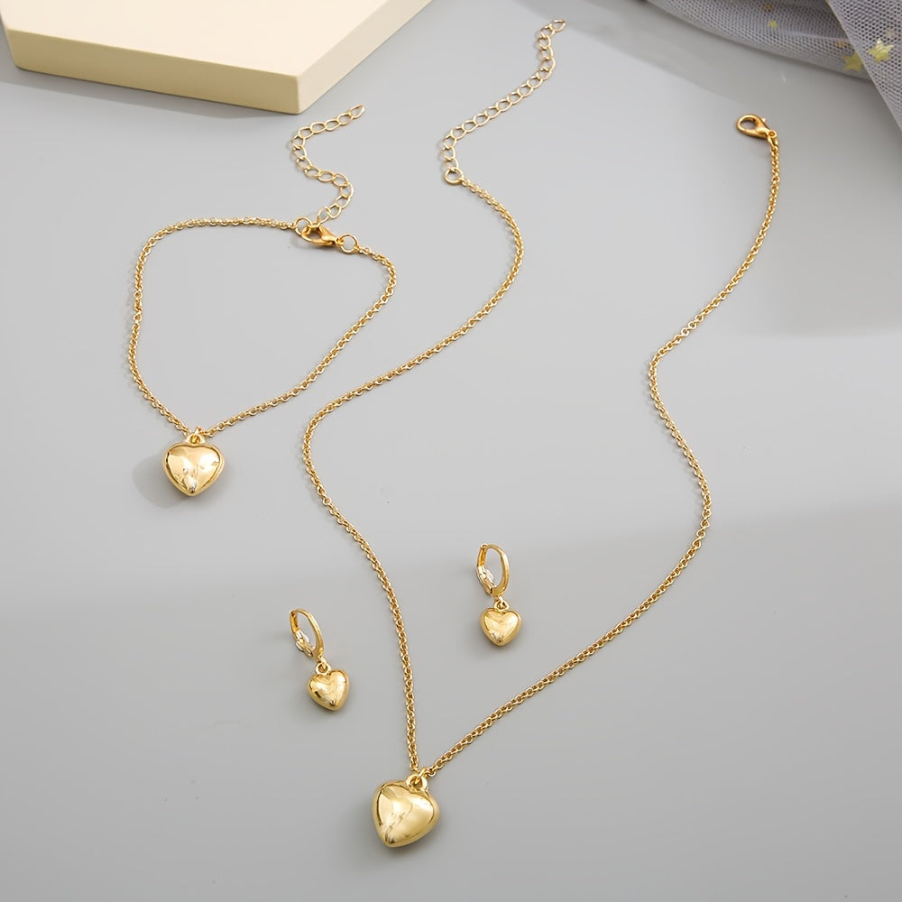 Heart Jewelry Set Pendant Necklace Bracelet Earrings for Women