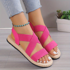 Women's Flat Sandals Open Toe Slip On Elastic Strap Casual Beach Sandals