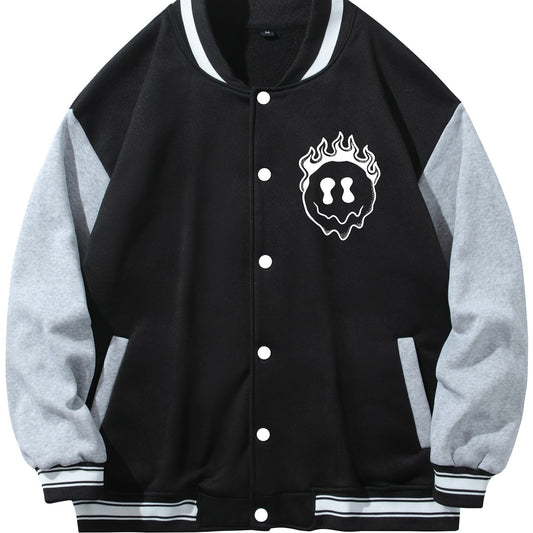 Men's Smile Print Fleece Varsity Jacket