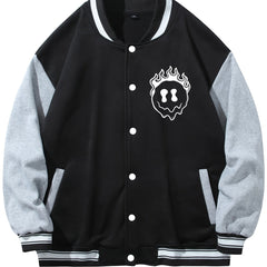 Men's Smile Print Fleece Varsity Jacket