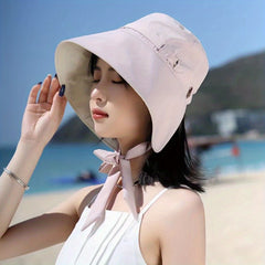 Wide Brim Bowknot Sun Hat Lace Up Bucket Hat UV Protection
