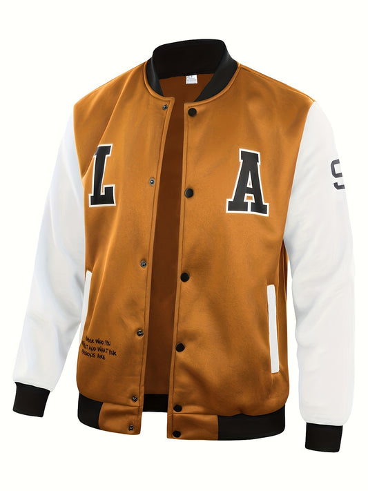 Spring Knit Block Baseball Jacket Men's Casual Snap Button Jackets