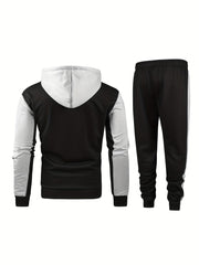 Men's Zip Up Hooded Jacket & Sweatpants Set for Outdoor Activities