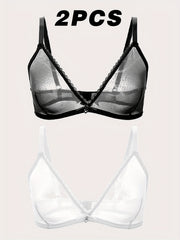 2pcs Lace Mesh Wireless Bras Unlined Bra