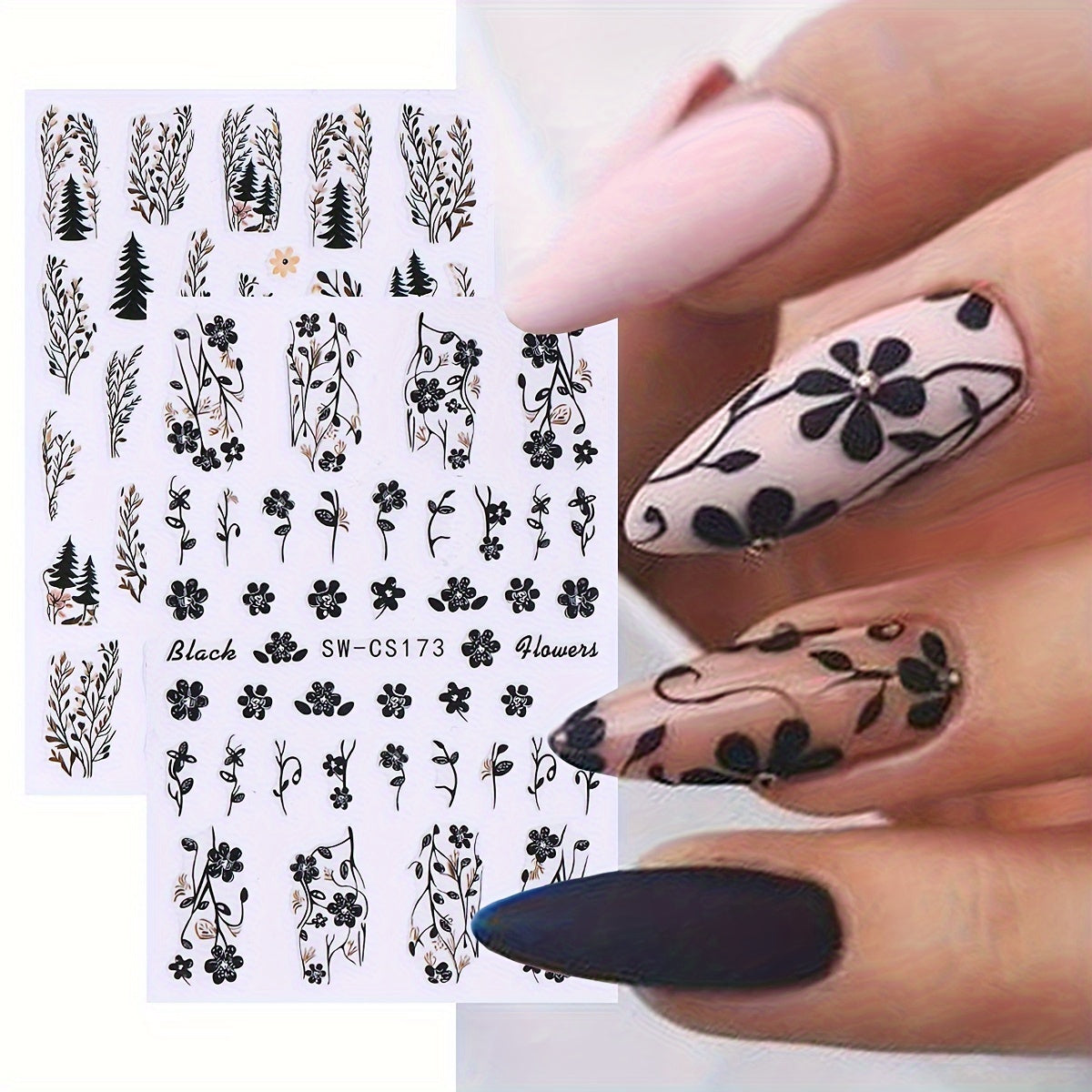 Floral Nail Art Stickers Set of 2 Sheets Self Adhesive Embellish