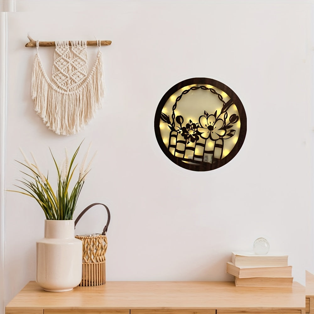 Children's Room Decoration Wall Clock LED Creative Light Retro Wooden Sign