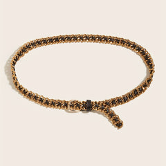 Metal Leather Braided Waist Chain Women Pants Dress Belt
