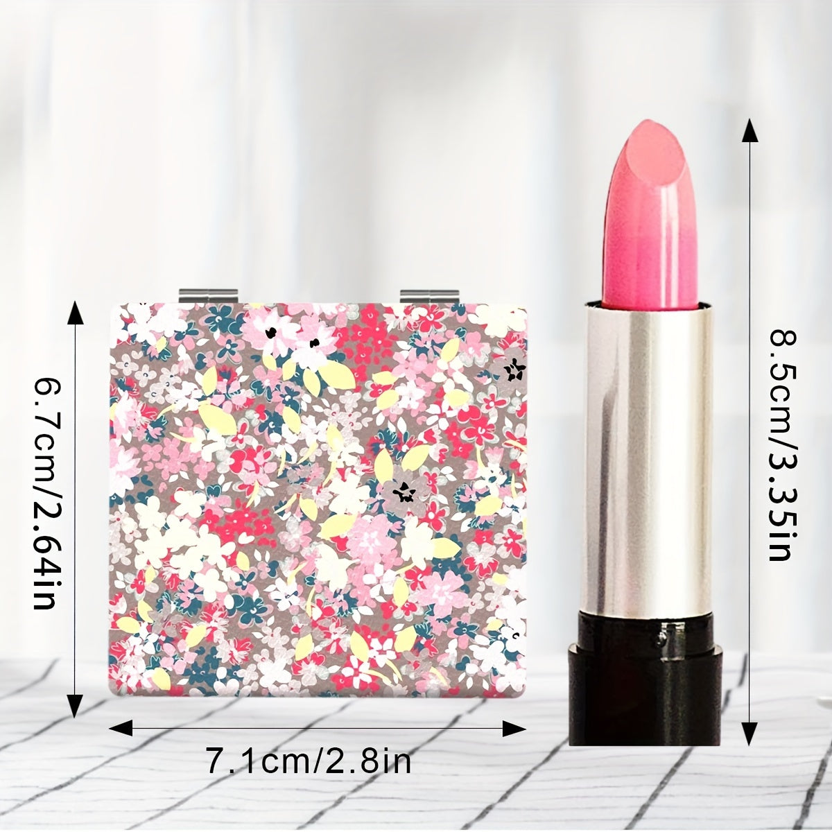 Portable Pocket Makeup Mirror Floral Style HD Small Foldable