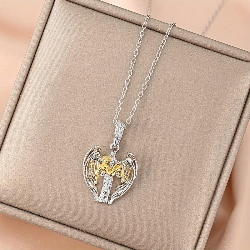 Vintage Angel Pendant Necklace Men's Redemption Religious Necklace
