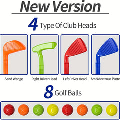 Kids Golf Set with Cart, Balls, Cornhole Board, Putting Mat