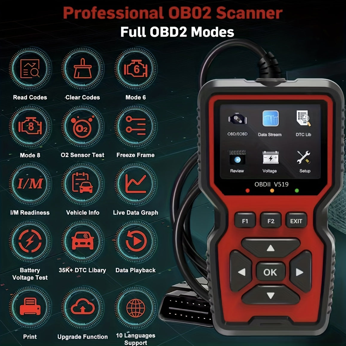 V519 OBD II Diagnostic Scanner Car Fault Detector