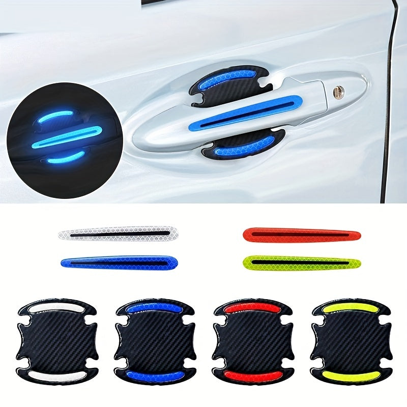 8pcs Car Door Handle Protection Sticker Set Carbon Fiber Pattern Reflective