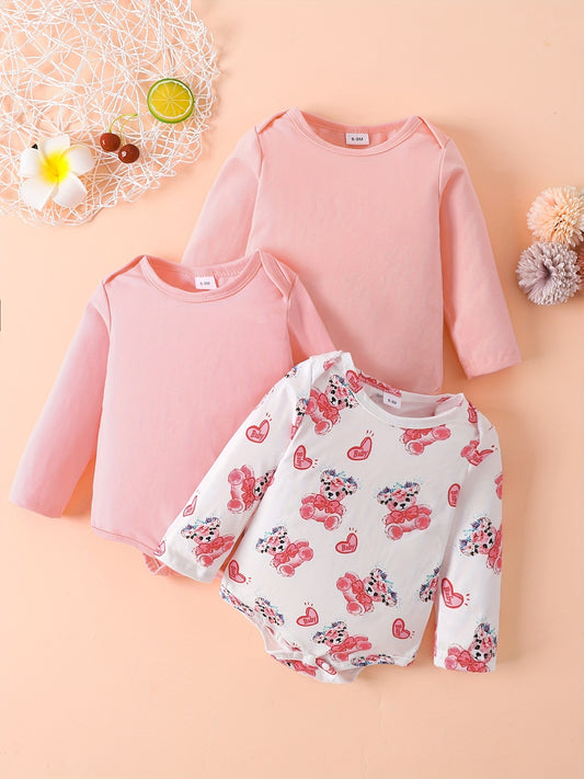 3pc Baby Long-sleeved Rompers Tops Various Styles
