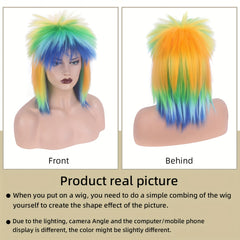 Rainbow Spiky Mullet Wig Cockscomb Wig Synthetic Wig With Bangs