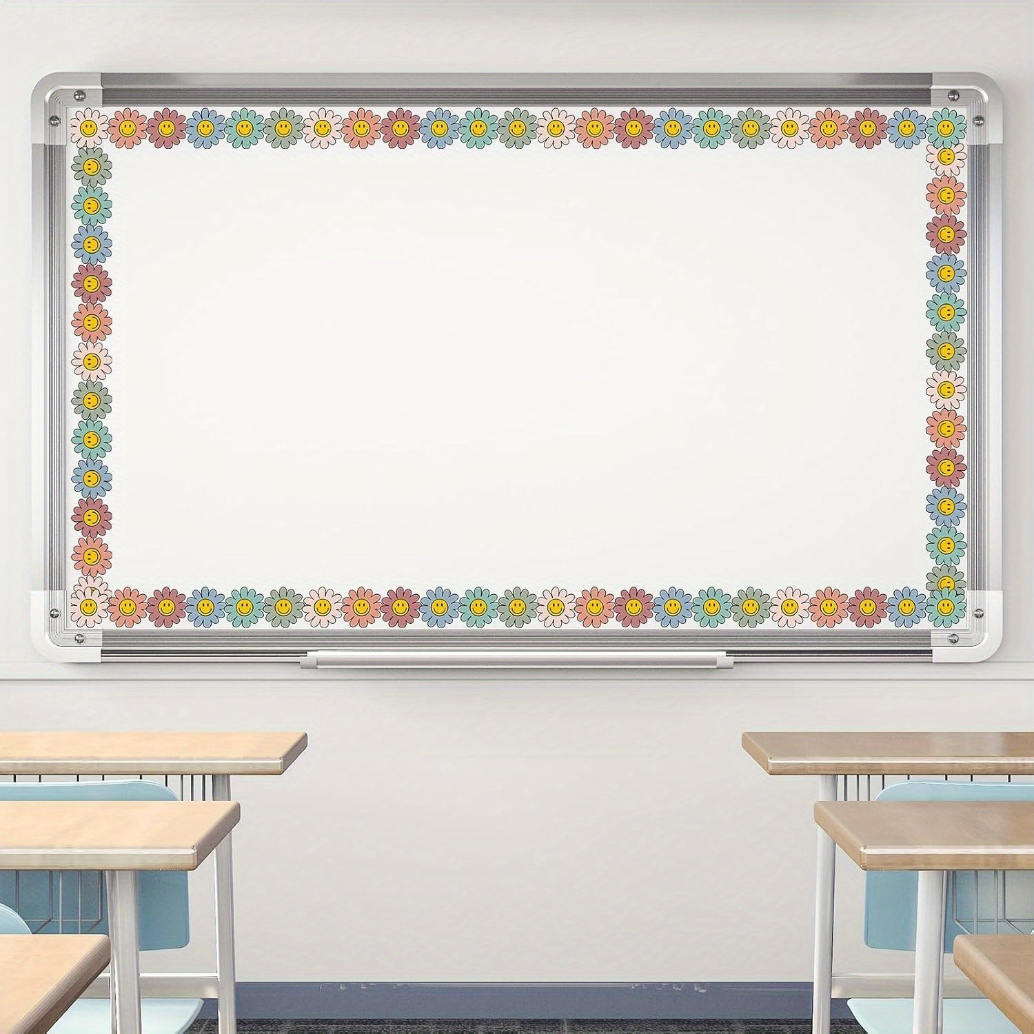 Boho Daisy Flower Bulletin Board Borders with Smiling Faces