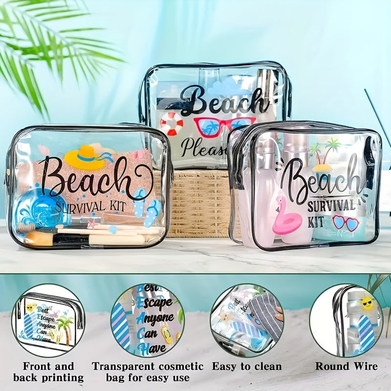 Clear Toiletry Bag Waterproof PVC Hello Summer Theme Beach Bag For Men And Women