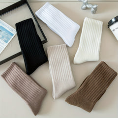 6 Pairs Soft Mid Tube Women's Socks Solid Color Stockings