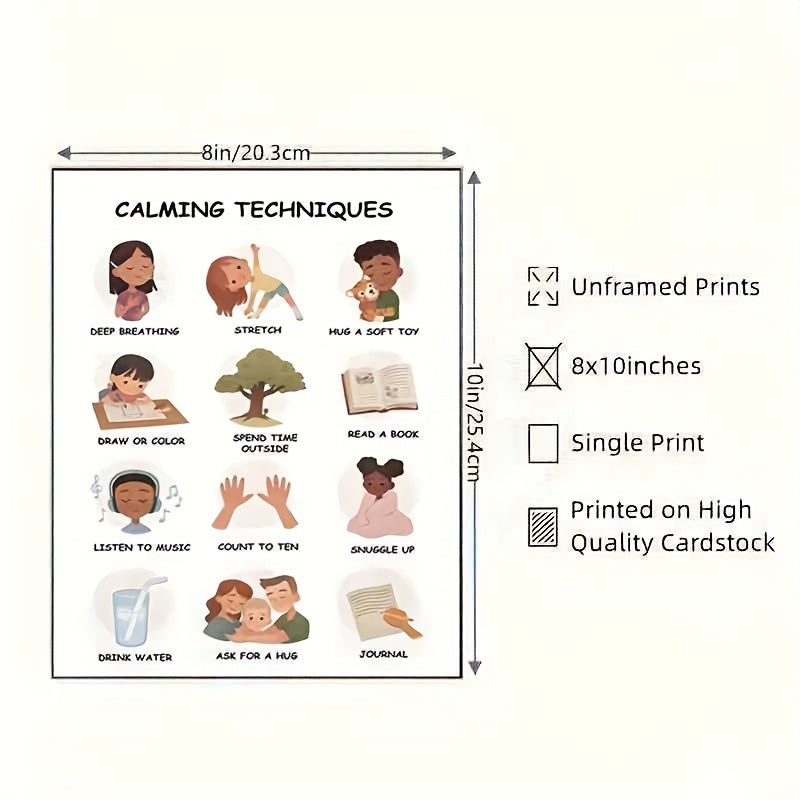 Calming Techniques Emotions Chart Wall Decor Art 20x32 for Home Classroom