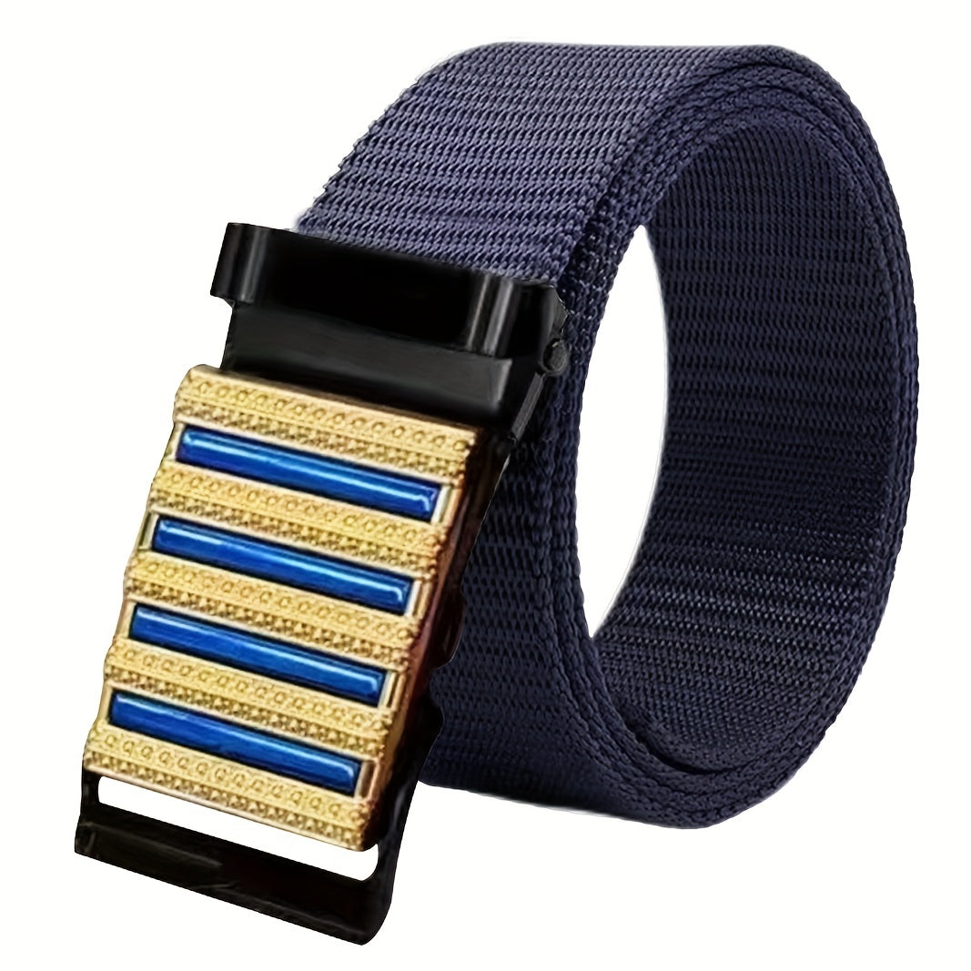 Sense Men's Belt Automatic Buckle Business Casual Stripe Metal Nylon Canvas Belt