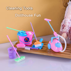 9pcs Doll Cleaning Tools Set Broom Bucket Dollhouse Furniture Decor