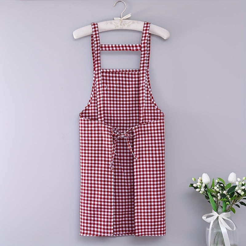Red Plaid Waterproof Waist Apron for Household Work
