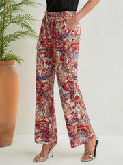 Paisley Print Drawstring Pants Bohemian Pants For Spring & Summer
