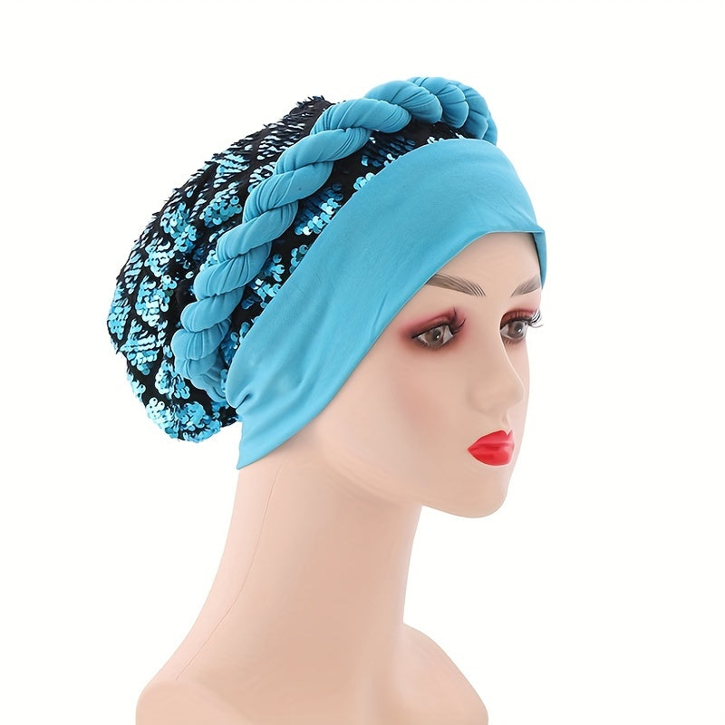 Sequin Turban Cap Head Wrap Solid Ramadan Head Scarf