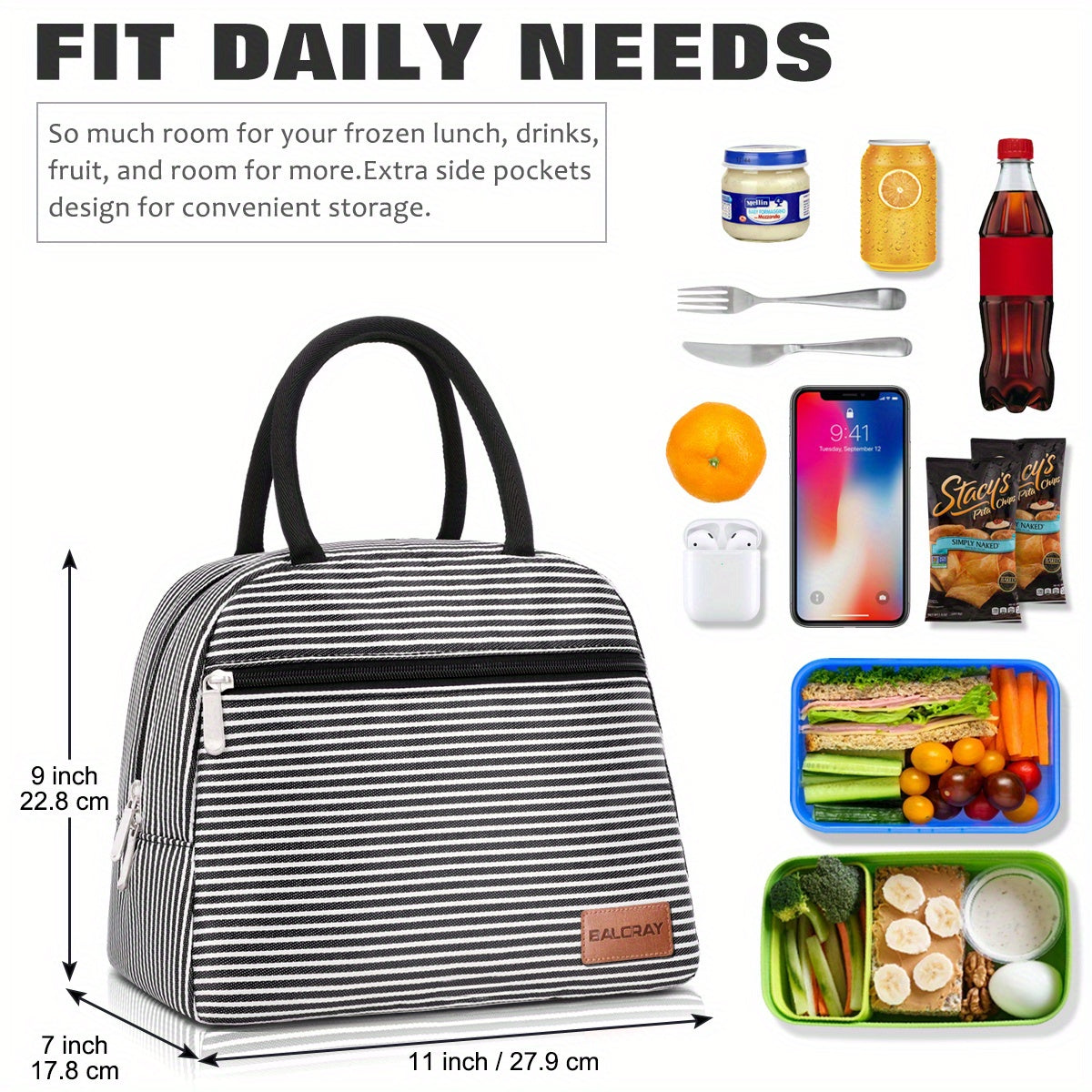 BALORAY Insulated Lunch Bag Leopard Print Striped Pearl Aluminum Foil
