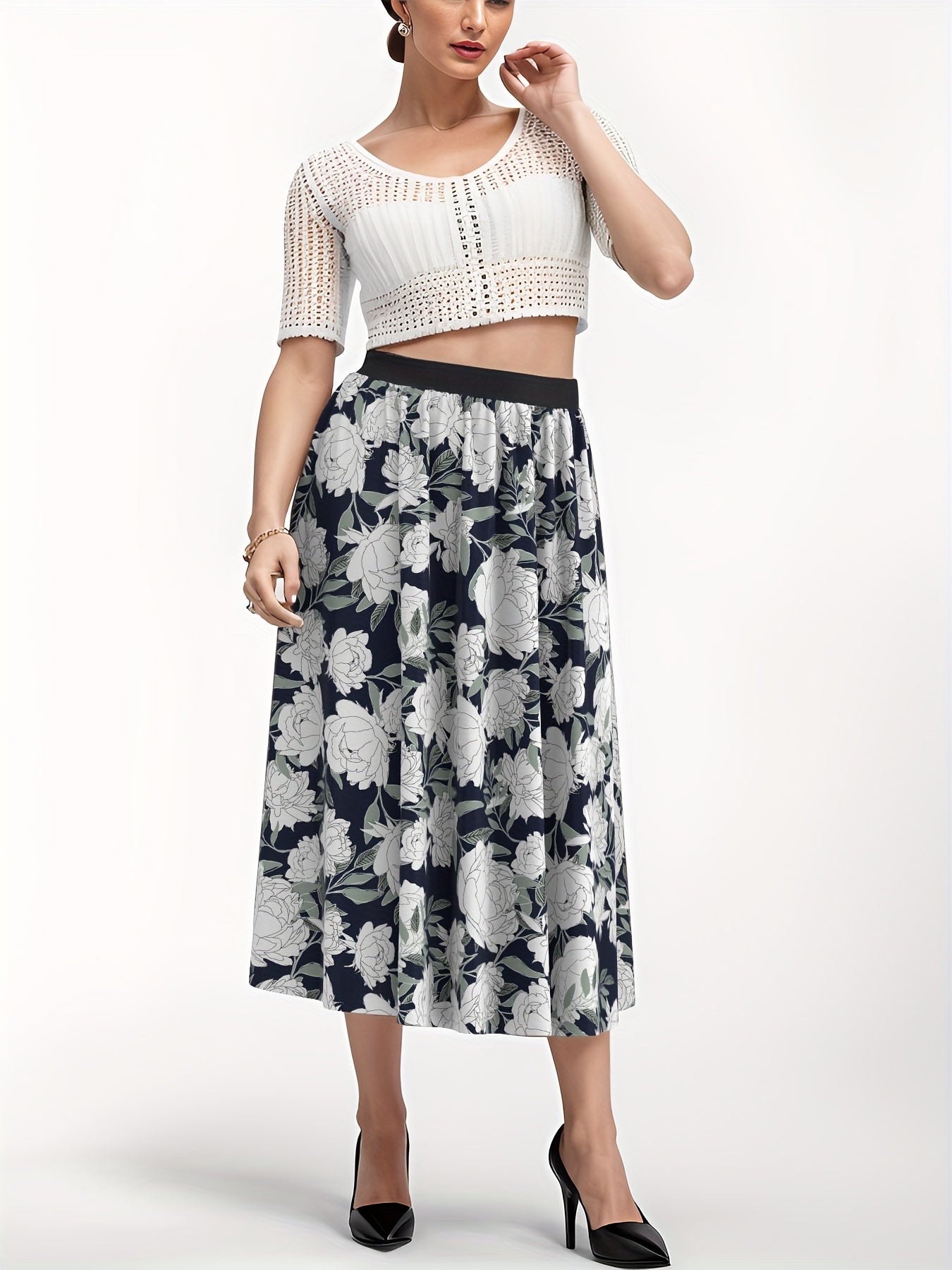  Casual Skirt Women's Floral Print High Rise Maxi Skirt