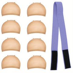 8PCS Stretchable Nylon Wig Caps & Elastic Bands Set for Women Nude Color