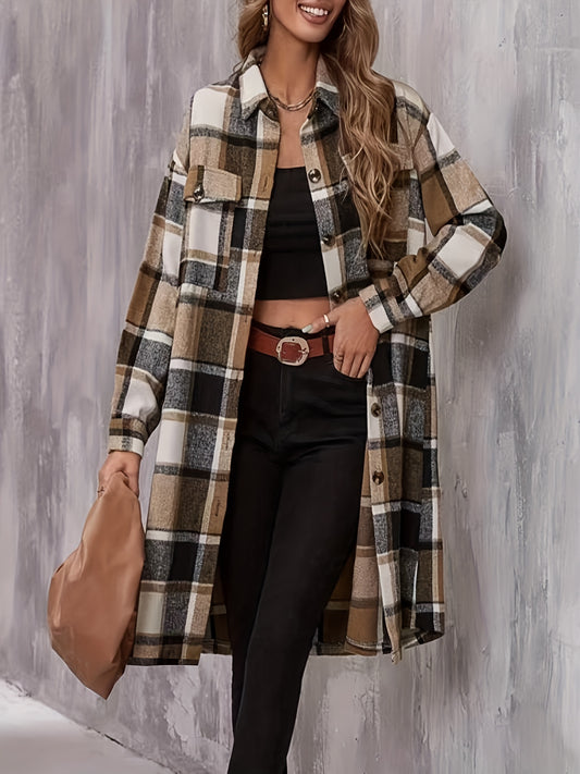 Single Breasted Flap Pockets Overcoat Long Sleeve Outwear