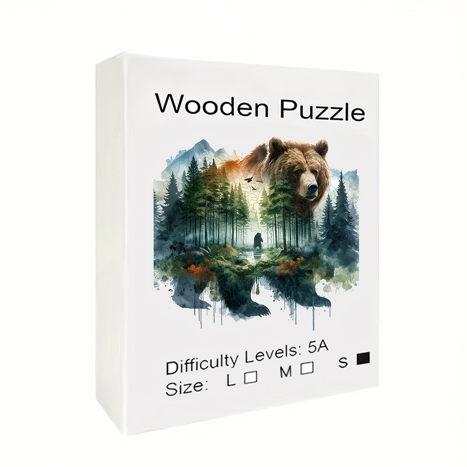 Enchanted Forest Bear Wooden Jigsaw Puzzle Animal Shaped Challenging for Adults