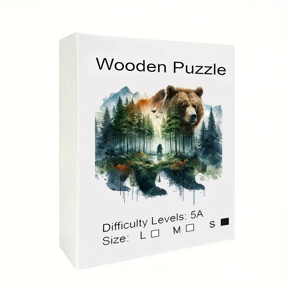 Enchanted Forest Bear Wooden Jigsaw Puzzle Animal Shaped Challenging for Adults