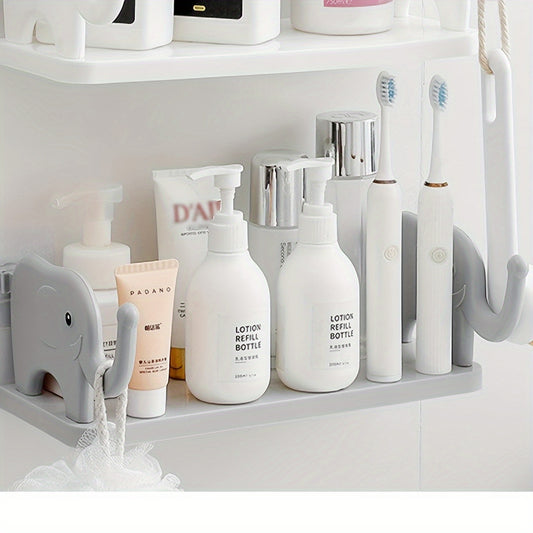 Gray Elephant Ornament Shelf Without Punching Bathroom Storage Shelf