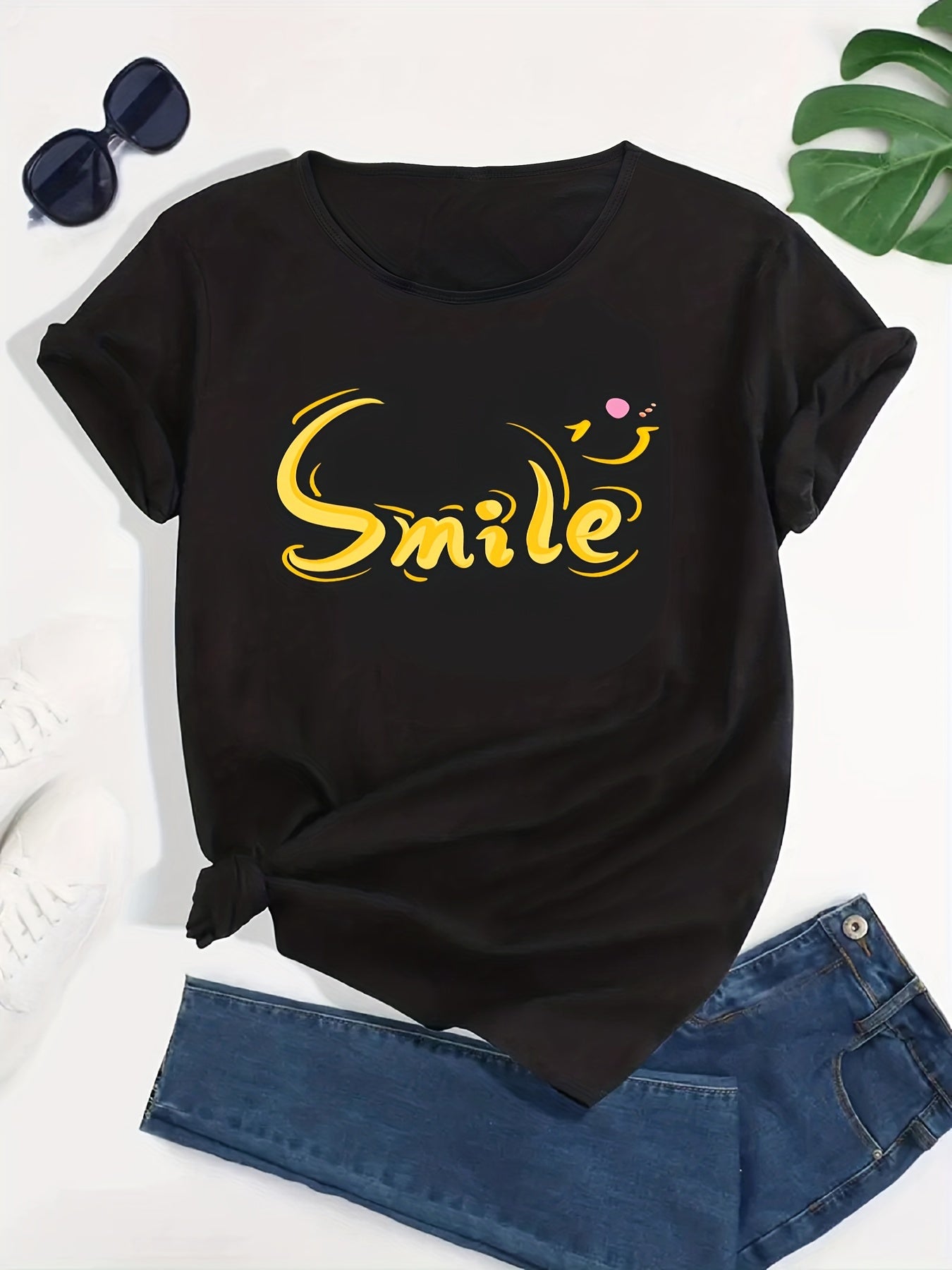 Letter Graphic Loose Casual T Shirt Short Sleeve Soft Tee Women's Clothing